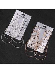 BMOR 6Pairs Punk Hoop Earrings Set Big Circle Earrings Jewelry For Women Girls Steampunk Ear Clip Punk Style Earring Ear Ring - Silver - View 12