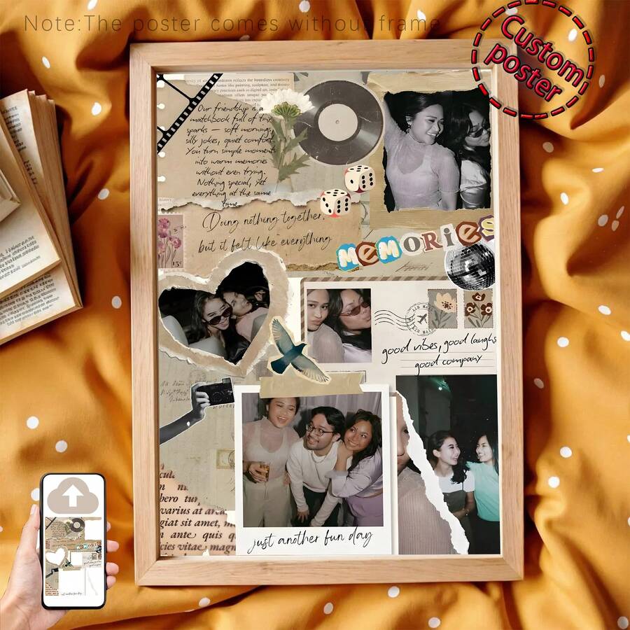 1张可定制火柴盒艺术海报，可编辑Canva模板，情侣设计，周年纪念礼物，学院风墙饰，房间装饰，定制海报，个性化墙画，定制照片，可定制产品，可选配画框