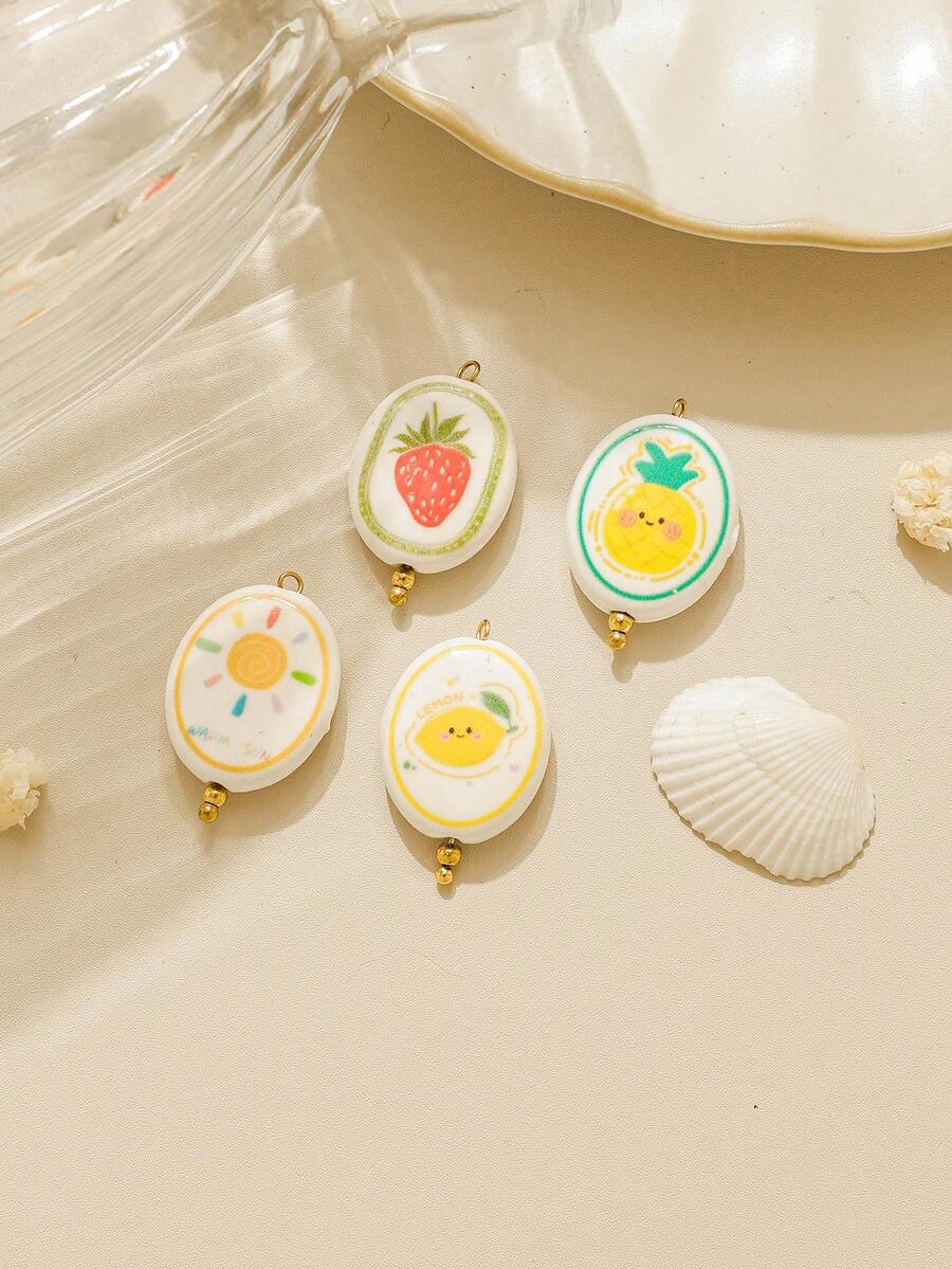 3pcs/Pack Ceramic Strawberry, Pineapple, Lemon, Sun Oval Shaped Bent Needle Accessories - Gold - View 1
