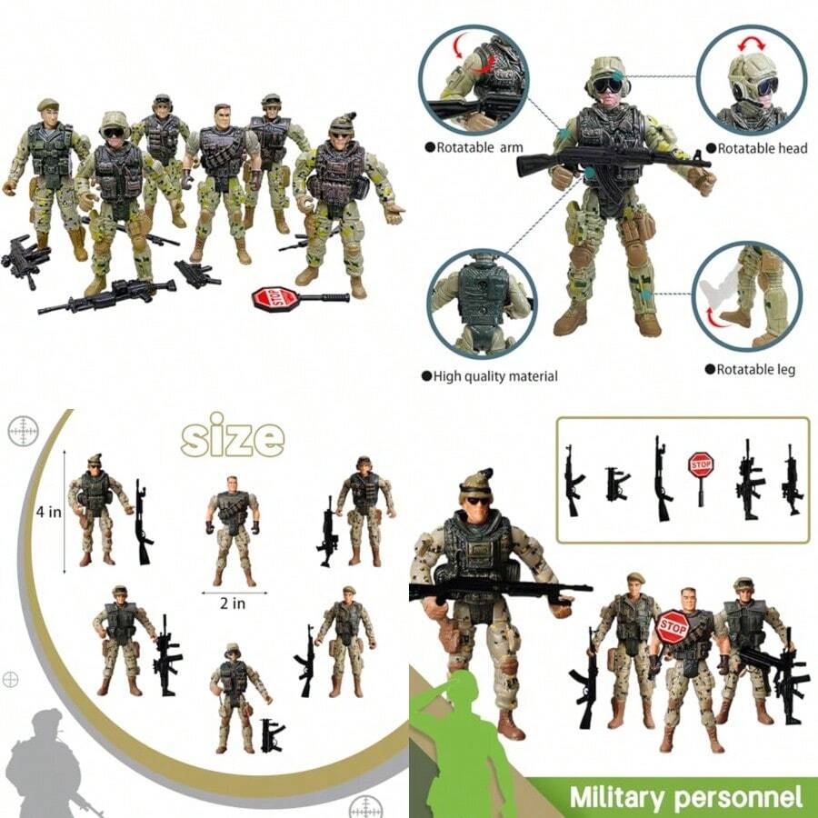 SCAHOW 6pcs Military Action Figures Soldier Toys For 3 4 5 6 7+ Year Old Boys Amy Men Action Figures Playsets With Accessories Gifts For Toddlers Christmas Stocking Stuffers Party FavorRelieve Stress, Relieve Stress, Boring Toys - 如圖所示 - 查看 1