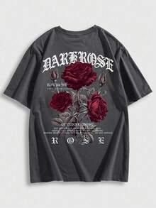 Zrgoth Men's Casual Versatile Simple Rose Flower Print Short Sleeve T-Shirt - Dark Grey - View 4