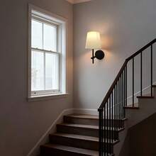 1个可充电LED壁灯，E27灯泡可更换。布艺灯罩夜灯，磁吸式无线壁灯，带遥控器（不含电池）。适用于卧室、楼梯间、走廊、浴室、客厅、玄关等场所。 - 多色 - 查看 6