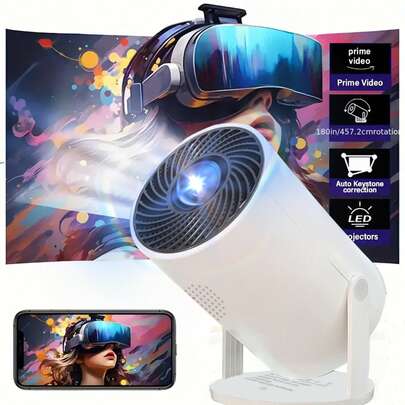 4K Mini Smart Projector, Native 720P Video Analysis, Supports Auto Adjustment, LCD Display, HD USB, Compatible With Smartphones & Tablets, Home Theater Accessories | HD Projector | Built-In App, Easy Indoor/Outdoor Viewing Without Screen