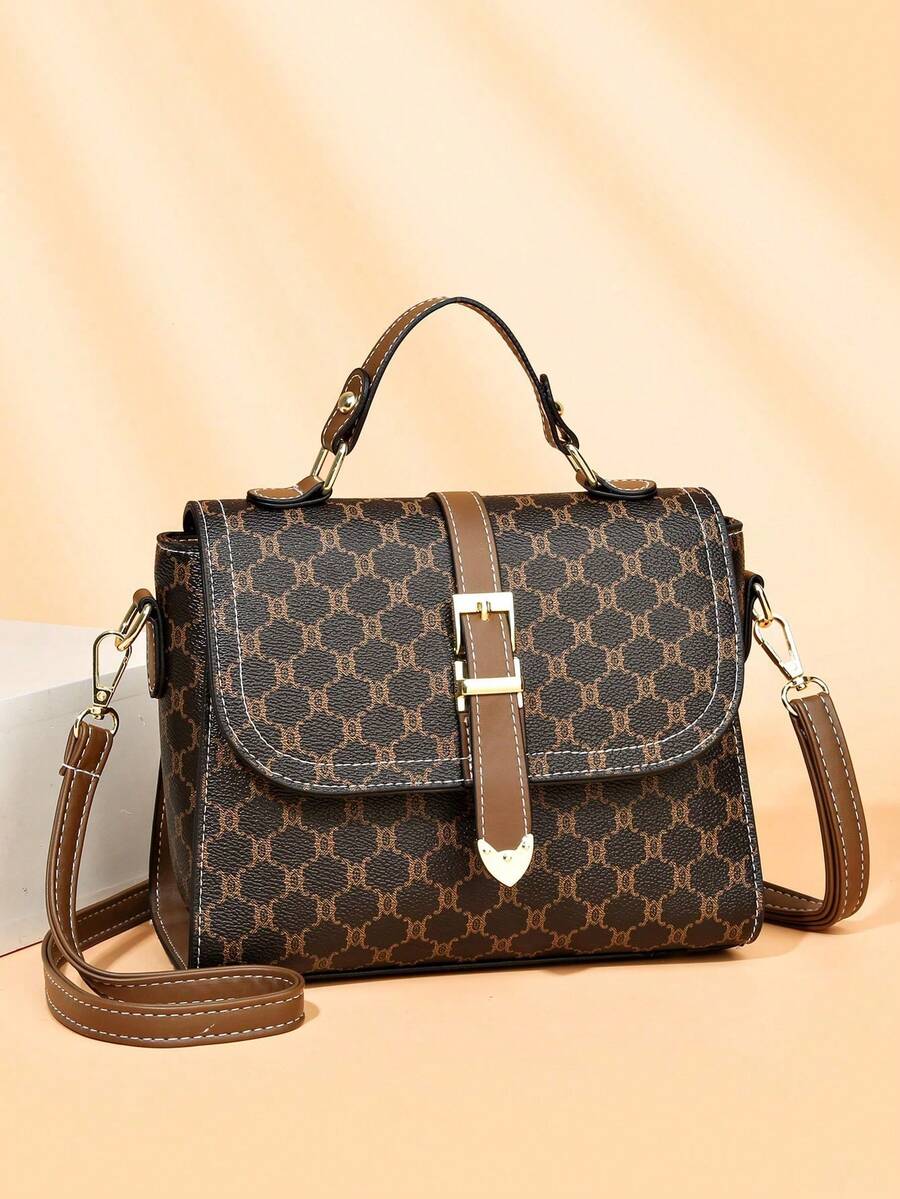 Fashionable Unique Shoulder Handbag With Clasp Closure, High-Quality Pillow-Shaped Crossbody Bag For Women - Brown - View 1