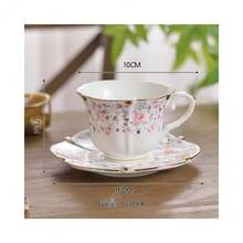 200ML English Porzellan Keramik Kaffeetasse, europäische Art gemusterte Teetasse und Untertasse Set, Retro Luxus Gold getrimmte Nachmittagstee Tasse (Rosa Rosen)-4915 - RosaRosen - Übersicht 3