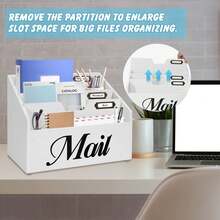 Rustic Mail Organizer For Desk, Mail Holder File Organizer Wall Mount, Office Accessories Mail Organizer Countertop With Removable Partitions, Desk Organizer For File Paper Folder - White - View 2