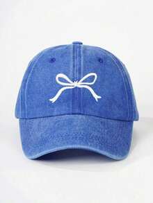 1pc Embroidered Bow Washed Baseball Cap, Breathable Adjustable Outdoor Golf Sun Hat For Women, Fashion Curved Brim Sun Hat For Men, Suitable For All Seasons, Couples Y2K Style - 刺繡 - 查看 10