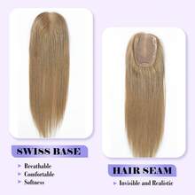 女士真人发片，3x4.5英寸，加大单丝底发片，增加头发稀疏人群的蓬松度，贴合头皮，Remy真人发片，浅金棕色，S12# - S12 - 查看 2