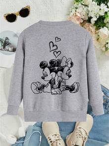 Disney Long-Sleeved Top, Single-Sided Cartoon Print, Children's Long-Sleeved Round-Neck Pullovers, Elastic Fabric, Autumn And Winter Casual Wear, Warm And Not Stuffy, Available In Multiple Colors, Is The Best Choice For Children's Gifts - 灰色 - 查看 4