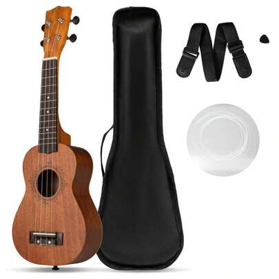 21" Solid Mahogany Ukulele With 15:1 Professional Tuners, Complete Starter Kit For Beginners