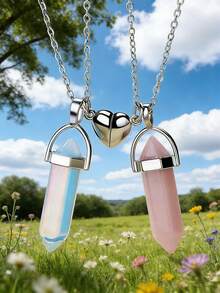 Set de 2 collares con colgante de piedra de cristal de corazón magnético con forma de yin yang de colores múltiples, regalo para parejas/mejores amigos, adecuado para uso diario de mujeres - Multicolor - Ver 1