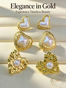 Bohemian Flowing Heart-Shaped Pearl Earrings - Golden Heart Earrings With Bubble-Shaped Hearts - Heart Design - Ladies Heart-Shaped Earrings, Fashion Jewelry(1/3pairs) - Multicolor - View 1