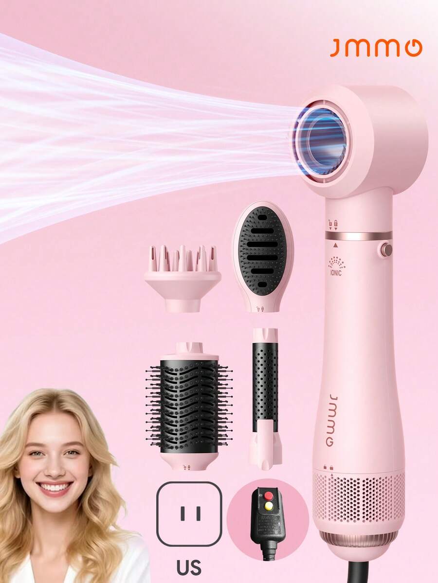 JMMO 五合一热风梳 - 美规插头，集吹风梳和空气卷发造型器于一体，采用负离子技术，可用于吹干、卷发、拉直和造型，专业美发造型工具 - 美規A型插(110-127V) - 查看 1
