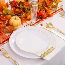 100/50/25/10pcs Gold Cutlery Set, Including Cake/Salad Forks, Spoons, Reusable Plastic Tableware, Suitable For Home, Restaurant, Wedding, Outdoor, Birthday, Party, Holiday Gathering, Personalized Gift, Valentine's Day, Celebration Party, Kitchen & Dining, Kitchenware Set - Gold - View 3