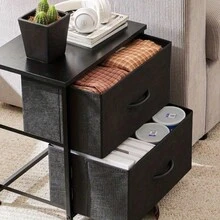 NomadCart Nightstand With 2 Storage Drawers, 20" Height Small Bed Side Furniture End Table, Wooden Top Fabric Cabinet Kids Night Stand Mini Dresser For Bedroom, Closet, Entryway, College Dorm - 黑色 - 查看 7
