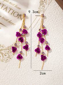 时尚玫瑰耳环，优雅迷人的长流苏水晶耳环，空灵美丽 - 玫瑰花 - 查看 4