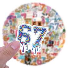 110张67号图案豪华贴纸套装 | 高品质贴纸 | 多场景适用：兼容电脑、笔记本电脑、平板电脑、滑板、行李箱、吉他、头盔、保温杯、日记拼贴、礼品包装贴纸、艺术和手工艺品 - 隨機風格 - 查看 6
