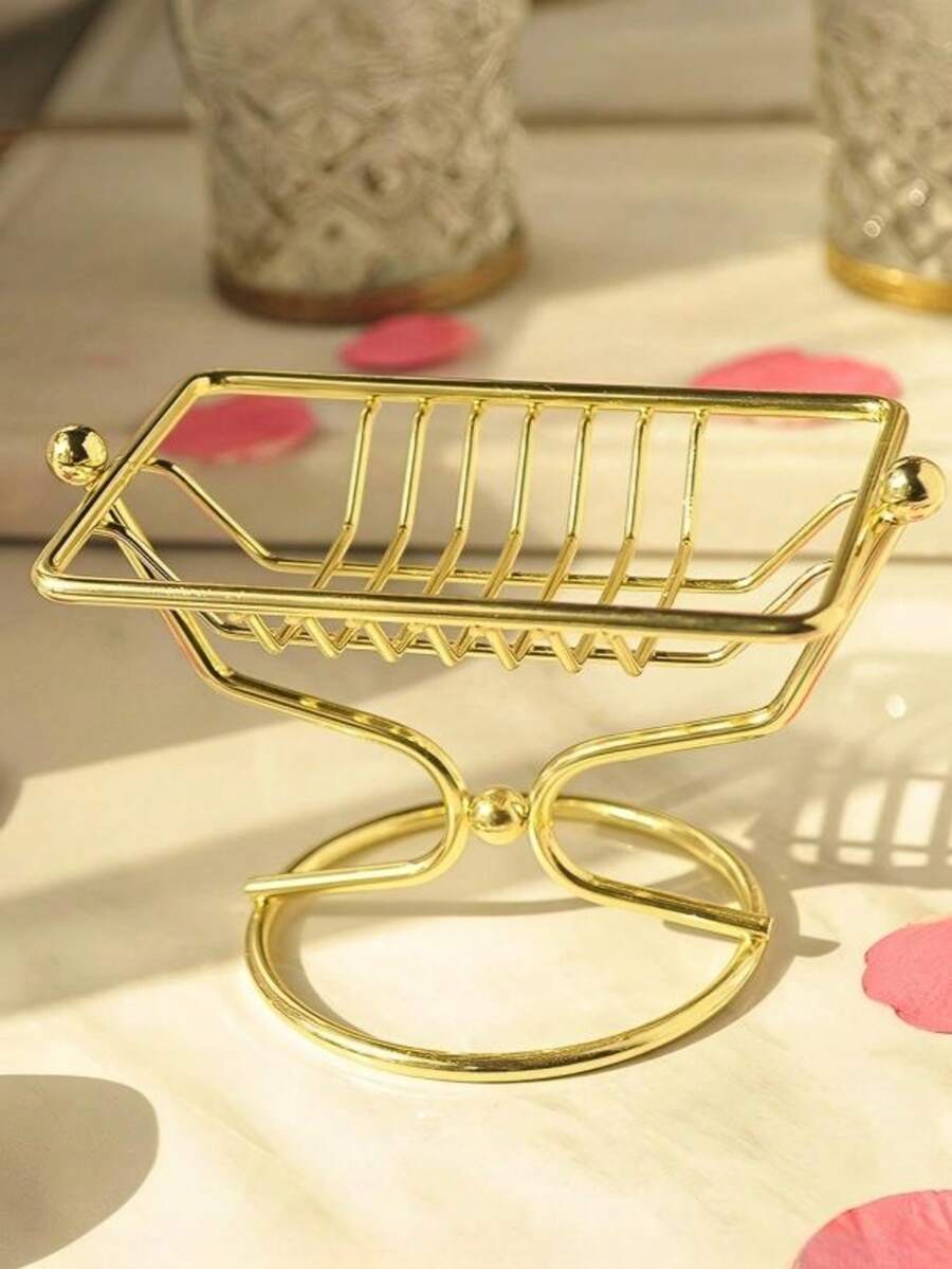 1个金色/银色/黑色铁质高皂碟，中空沥水豪华皂架，浴室梳妆台收纳架 - 多色 - 查看 1