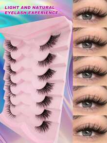 7 Pairs Natural Fluffy False Eyelashes Clear Band Half Eyelash Makeup For Valentine's Daydaily Wear, Vacation, Halloween, Christmas, And New Year's Celebrations - Black - View 3