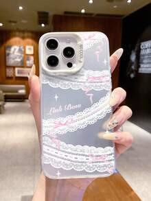 1件装 时尚蕾丝蝴蝶结设计 奢华渐变银色 IMD硅胶软边亚克力硬背板 大孔径摄像头保护 防摔加厚PC金属按键手机壳 兼容/红米/vivo/OPPO，国际版，非国内版 - 銀色 - 查看 7