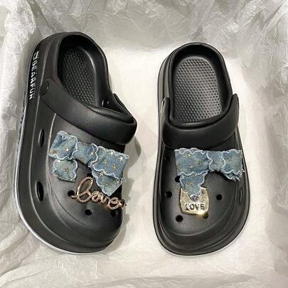 2026 New Cute Sweet Hollow Out Sandals, Minimalist Versatile Bow Decor Closed Toe EVA Slip-On Slippers For Summer