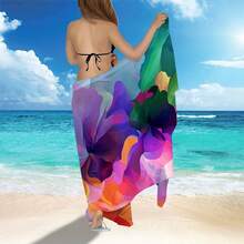 1pc Beach Towel & Skirt In Orange, Purple, Blue, Green, Pink - Vibrant Floral Pattern, Elegant Drape, Swimsuit Coverup, Summer Wardrobe, Poolside Coverup, Vacation Accessory - 彩色 - 查看 2