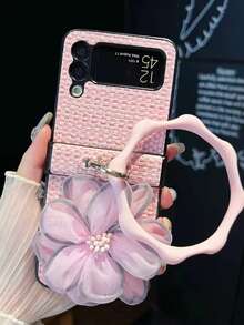 高级3D花卉编织纹理可折叠手机壳，带腕带，兼容三星Galaxy Z Flip3 5G/Galaxy Z Flip 4 5G/Galaxy Z Flip 5 5G/Galaxy Z Flip 6 5G/Galaxy Z Flip 7 5G - 彩色 - 查看 1