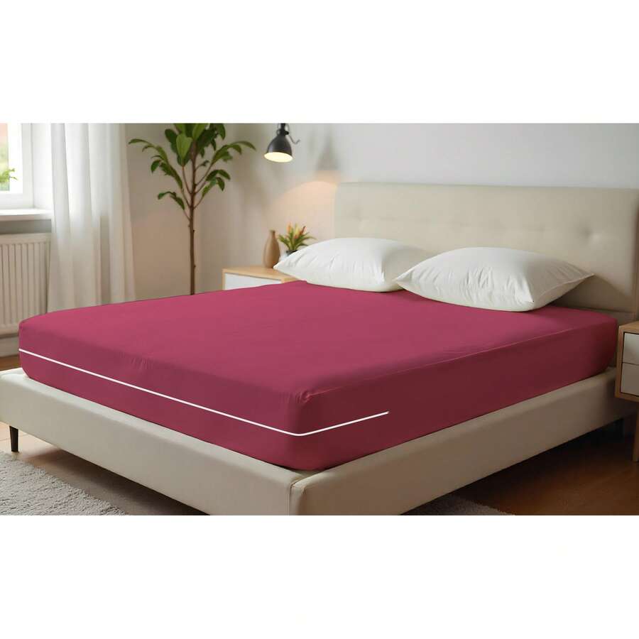 Double Gel Knit Mattress Cover With Zipper - 玫紅色 - 查看 1
