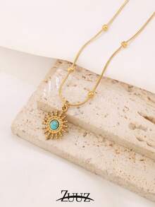 1件装时尚镀金不锈钢天然石太阳吊坠项链，女士派对闺蜜礼物 - 項鍊 - 查看 14