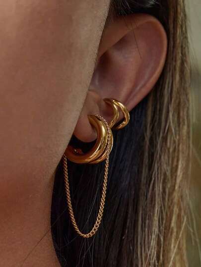 Frminee 1对18K金镶嵌锆石镂空螺旋不锈钢耳钉，不对称双色流苏耳环，情人节礼物