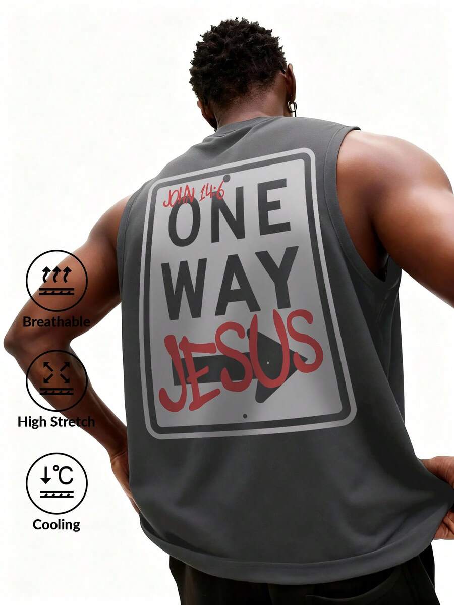 White Shark Men's Casual Fashion Street Letter Print Round Neck Tank Top, Summer - Dark Grey - View 1