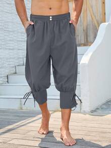 Men's Gothic Medieval Style Carnival Costume Lace-Up Casual Shorts - Grey - View 10