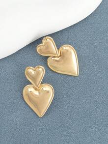 1对简约几何金属心形耳环，适合女性日常佩戴 - 彩色 - 查看 10