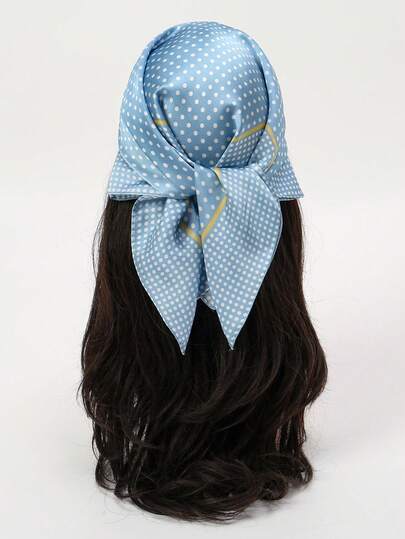 1 pieza Pañuelo de seda cuadrado de lujo y elegante de 70cm x 70cm con estampado de lunares, accesorio de primavera para el cabello (diadema, coletero)