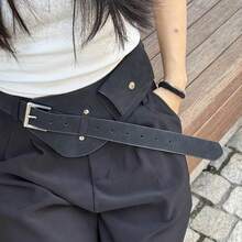 1条复古棕色麂皮宽腰带，实用时尚的奢华皮革腰包，多功能装饰裙袋，适合日常/休闲/约会穿着，时尚又实用 - 彩色 - 查看 8