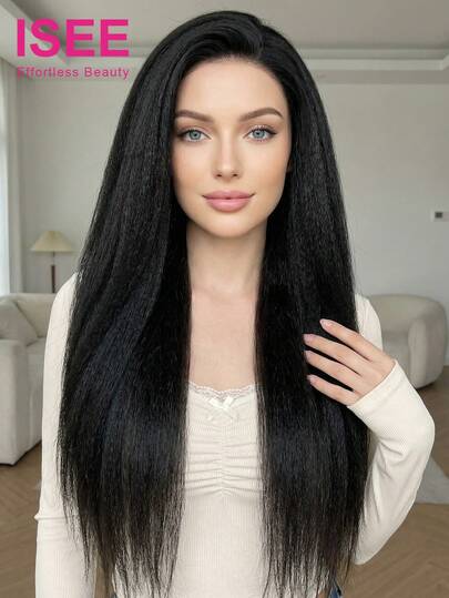 ISEE Hair Kinky Straight Hair Wig Pre-Cut 7*5 Transparent Lace Wear Go Glueless Lace Wig Pre-Cut Closure Lace & Pre-Plucked Hairline Pre-Bleached Mini Knots Lace 16-30 Regular Inch 180% Density Real Human Hair Lace Closure Wigs Looking Stylish Vacay Vibes Active Energy Travel Essential Holiday Outfits Bridesmaid Gifts Sport Vacation Travel Festival Outdoor Cosplay Campus Beach Perfect For The Weekend Ready Look