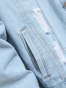 Áo khoác denim nam màu xanh nhạt bạc màu, kiểu dáng thời trang thường ngày. - Rửa nhẹ - Xem 5