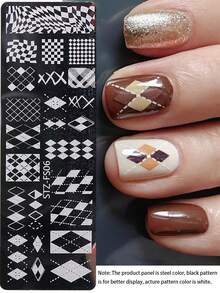 1pc Lattice Chessboard Rhombus Lattice Nail Art Stamping Plate, Y2K Style Printing Template DIY Nail Art Accessory Tools Nail Salon Nail Supply - Silver - View 3