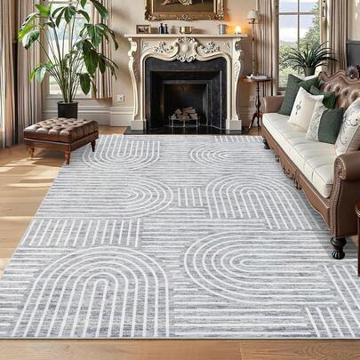 Waschbarer Teppich Wohnzimmer, Moderner Geometrischer Teppich für Schlafzimmer Esszimmer Büro, Kurzflor rutschfest