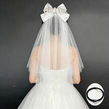 1 Stück Brautschleier, Stickerei mit "Braut", eleganter weißer Brautschleier mit Schleife, geeignet für Brautparty, Brautfeier, Strandhochzeit. Modisches Stoffaccessoire und Fotorequisite, auch ein perfektes Geschenk für die zukünftige Braut - Mehrere Stile - Übersicht 6