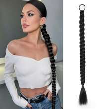 长款马尾辫接发，直发女士24英寸编织直发接发，配有自然柔软的合成发圈，适合日常使用 - 彩色 - 查看 14