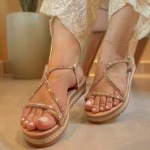Women's Luxury Rhinestone Sandal - Adjustable Platform, Comfortable And Non-Slip - 米金色 01 - 查看 1