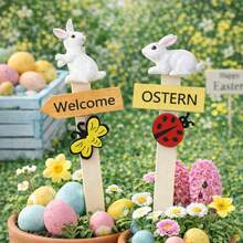 Easter Decorations - Cute Resin Rabbit Wood Sign, Home Garden Planter Yard Decor - Rabbit Jump - View 3