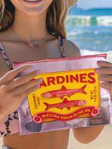 Retro Sardine Waterproof Fashion Beach Bag, 3D Printed, Cartoon Rainbow Trout, Large Capacity Transparent Cosmetic Bag With Nylon Zipper - Multicolor - View 3