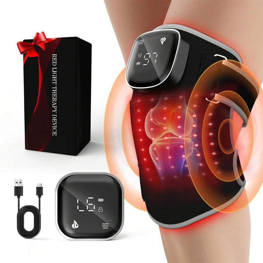 Masajeador eléctrico de rodilla con funciones de calor, vibración y amasado - Dispositivo de masaje de rodilla multifuncional para alivio del dolor de rodilla, artritis y recuperación deportiva - Negro - Ver 1