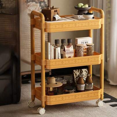 多功能家居收纳推车，适用于客厅和浴室，可移动式置物架，带锁定脚轮，适合卧室、厨房角落、手工区和沙龙等场所，是存放书籍、零食、化妆品、毛巾、洗漱用品、配件和办公用品的理想之选，有效利用空间，减少杂乱，移动轻松便捷，经久耐用的现代设计，外观优雅。