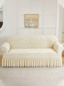 1pc Thickened Stretch Sofa Slipcover With Leaf Pattern, Ruffled Design, Dust-Proof And Dirt-Resistant, Suitable For Bench, Living Room Sofa, Living Room Furniture, Machine Washable - Beige - View 5