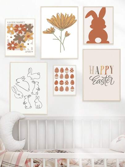 1pc Canvas Wall Art - Baby Decor – Easter Art, Printable Wall Decor, Spring Art, Bohemian Easter Art, Floral Art, Neutral Tone Wall Decor, Floral Art - _ Framed Nursery Wall Art Perfect For Playroom Decor Nursery Decor, Childcare Room Decor, Preschool Decor, Boy's Room Decor Girl's Bedroom Decor Kids' Room Decor Easter Wall Art, Nursery Spring Decor, Easter Kids' Room Poster, Spring Decor Poster