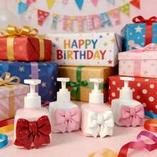 Pink Bow Packaged Bottles - Elegant Bow-Shaped Bottles For Hand Soap, Shower Gel, Shampoo, Lotion, Makeup Remover, Cosmetics, Empty Bottles - Multicolor - View 2