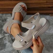 Sandalias de plataforma para exteriores, playa y viajes, cómodas sandalias de mujer, sandalias deportivas tipo chanclas, sandalias abiertas cómodas, calzado plano casual para verano y caminar - Beis - Ver 2